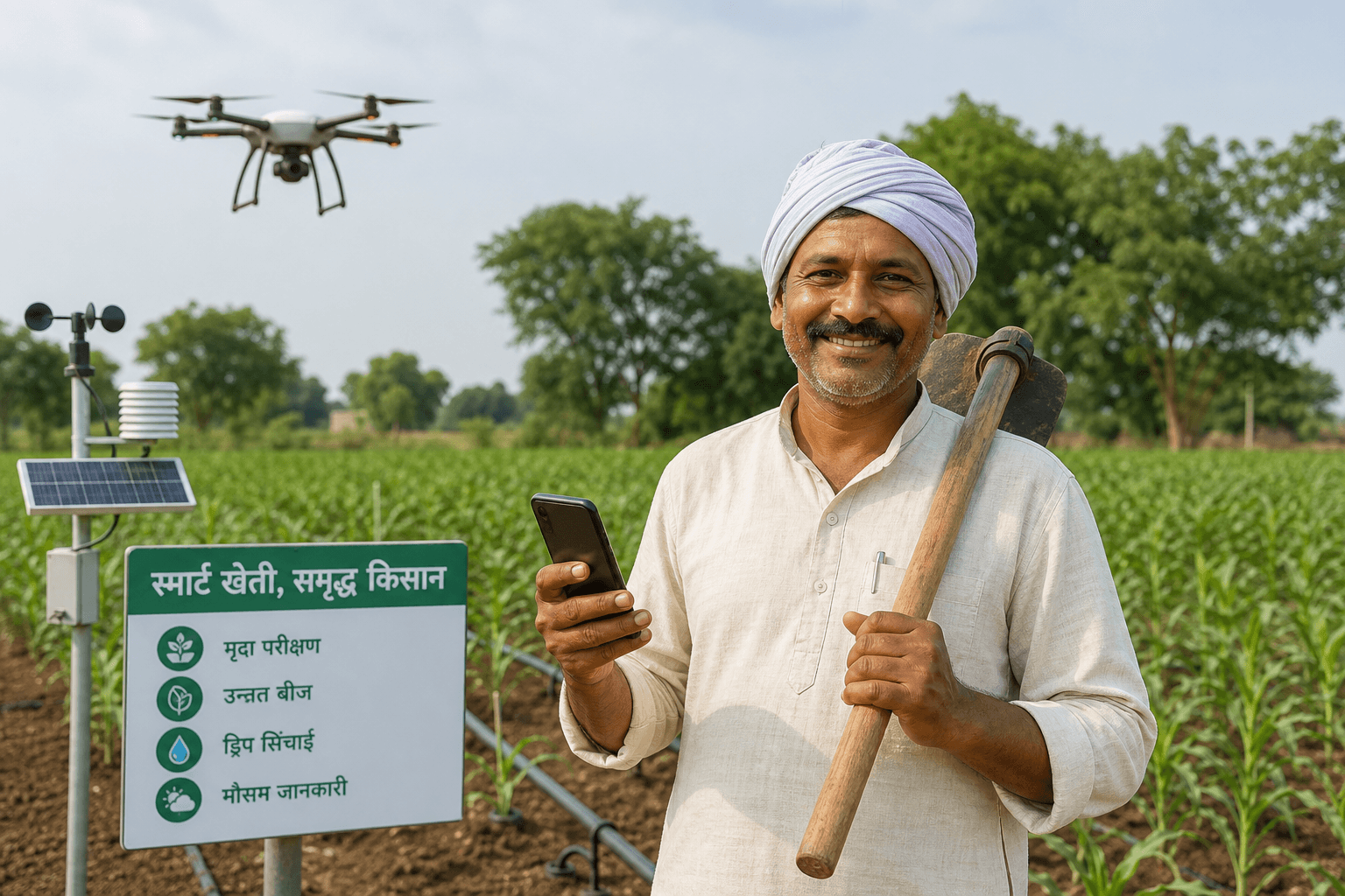 आधुनिक औजारों के साथ छोटा किसान